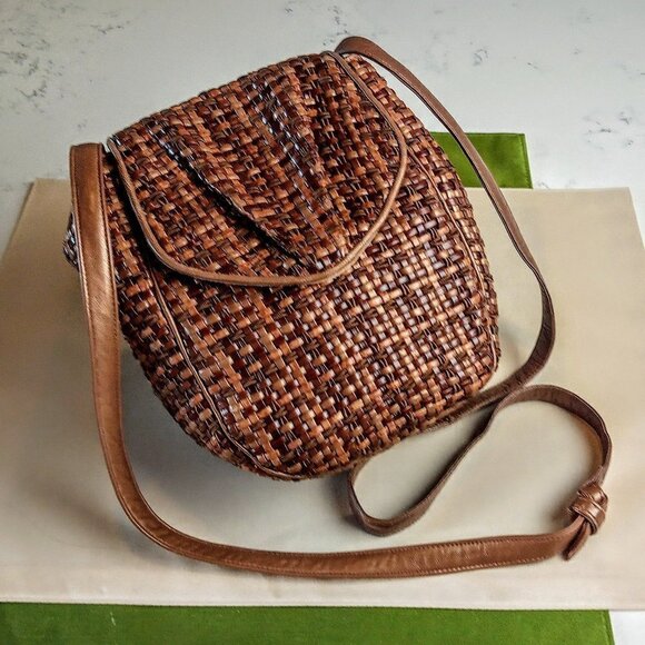 Sharif Brown & Tan Woven Leather Cross Body Bag